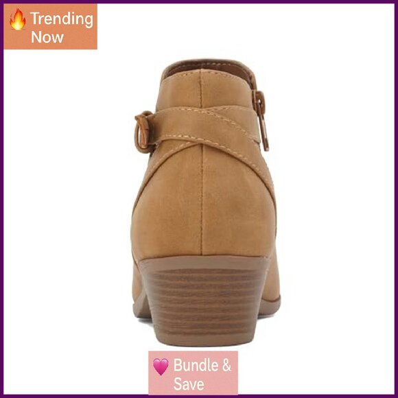 Women's Western Ankle Booties Round Toe Faux Suede Stacked Heel - Picture 4 of 7